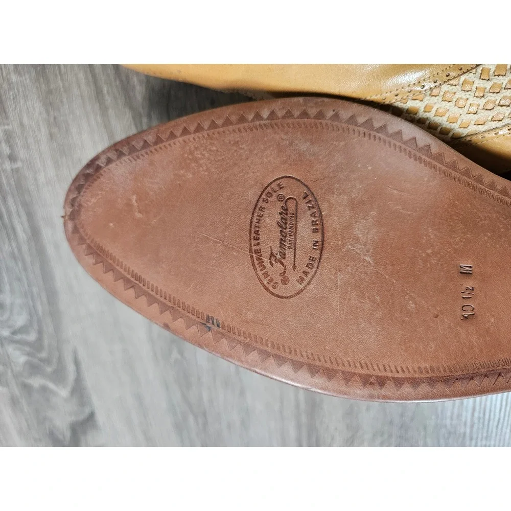 Vintage Famolare Piper Tan Leather Woven Wingtip Oxfords Mens 10.5 M Brazil